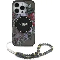 Guess Backcover Guess MagSafe IML Flowers Case mit Beads Strap Apple iPhone 16 Pro Max