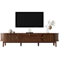 Merax TV-Schrank in Holzoptik mit Lamellentüren & abgerundeten Ecken (1-St) TV-Lowboard mit Schublade, 2 Schiebetüren & Holzbeinen, 170x39,5x38cm