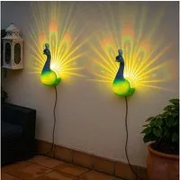 Haushalt International LED Solarleuchte, LED-Leuchtmittel fest verbaut, Solarleuchte Pfau Wandlampe LED Lichteffekt RGB Farbwechsel 2er Set