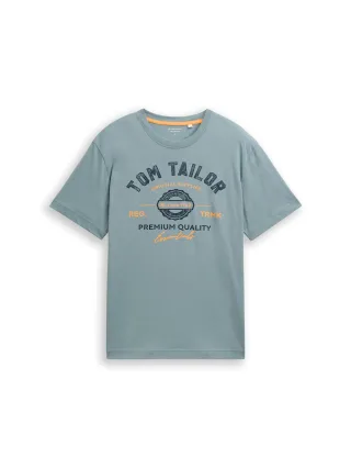Tom Tailor - T-Shirt mit Logo-Print grey mint - Gr. - S