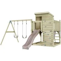 OutdoorToys Spielturm Björn, aus Holz in Altrosa mit Kinderschaukel & Rutsche, Kletterwand