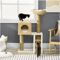 PawHut Kratzbaum 100,5 cm Katzenbaum mit Katzenhöhle, Bett, Treppe, für Katzen bis 4,5 kg, Natur