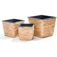 INtrenDU Blumentopf Seegras Eckig 3er Set mit Innentopf (Schwarz – Pflanzkorb Geflochten Uebertopf Boho Deko, Pflanztopf Quadratisch 3 Groessen fuer Zimmerpflanzen)