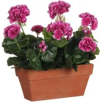 Kunstpflanze Mica Decorations Geranium violett in Balkonkaste terra - l29xb13xh40cm, Mica Decorations, Höhe 40 cm