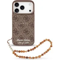 Guess Handyhülle Limited Edition Hülle Case iPhone 17 Pro Kunstleder braun Kette MagSaf 6,3 Zoll, Kantenschutz