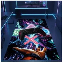 Carpetia Designteppich Gaming Teppich, rechteckig, Höhe: 5 mm, mit grafischen Gaming-Motiven in Neon-Optik