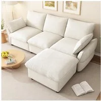 BlingBin Ecksofa 3-Sitzer Sofa Wohnlandschaft mit flexiblem Hocker L Form Eckcouch, 1 Teile, Für Couch Wohnzimmer Schlafzimmer Büro Wohnung,Atmungsaktivem Chenille