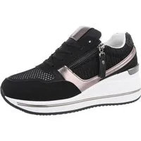 Ital-Design Modischer Sneaker mit Reißverschluss für Damen Sneaker (86344892) Keilabsatz/Wedge Sneakers Low in Schwarz