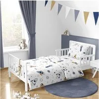 MTOnlinehandel Babybettwäsche 100x135 cm mit Raketen Motiv, 100% Baumwolle, 2 teilig, Angenehm weich und ideal für Babys und Kleinkinder