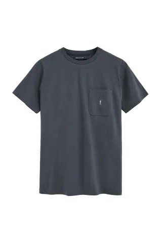 T-Shirt steingrau mit Brusttasche und Rigby Go Logo