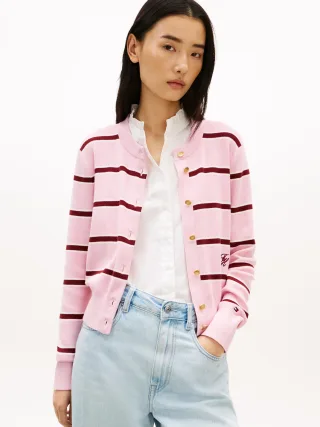 CO FULL NEEDLE C-NK CARDI Pink/Ivory/Liberty Red Stp - Gr. - XL