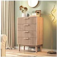 zebery Kommode Sideboard Buffetschrank aus Holz, Holzbeine (Set, 1 St., Highboard mit 4 Stauraum Schubladen), für Schlafzimmer, Wohnzimmer, Flur, 60x34x91cm, Holzfarben