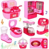 Greyghost Kinder-Küchenset Miniatur Puppenhaus Küche Spielset 10-teilig mit Kühlschrank Mixer, (Spielzeug Küchen- & Haushaltsgeräte Set für Puppenhaus, Miniatur-Küchenset für Puppenhaus, mit Licht & Sound), Realistisches Rollenspiel, Motorische Förde