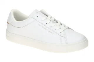 Tommy Hilfiger Damenschuhe FW08320 YBS wei? + gold Glattleder Sneaker mit her...