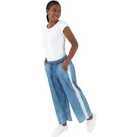 Gio Milano Jogg Pants G30-6101, Jeans mit Strassbesatz weiße seitliche Einsätze mit Strassbesatz