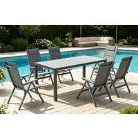 HOMALL Garten-Essgruppe Gartenmöbel Set aus klappbarer Armlehnstuhl und Aluminium Gartentisch, (7-tlg., 6 Klappstuhl (bis 160kg), 1Tisch (bis 100kg), Aluminium, Textilgewebe), Holzoptik Tisch & klappbare Stühle mit 7-fach verstellbarer Lehne