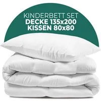 KNERST Kinderbettdecke + Microfaserkissen für Kinder Bettdecken Set für kuschelig, weiche Träume, Füllung: 100% Polyester, Hautfreundlich, für Allergiker geeignet, waschbar bis 60 grad