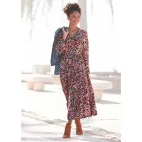 LASCANA Maxikleid mit Blümchenprint und V-Ausschnitt aus Viskose, locker bequemer Look Langärmliges Webkleid, Sommerkleid, modisches Kaftankleid, Druckkleid