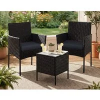 SONGMICS Gartenlounge-Set Balkonmöbel, Tisch und 2 Stühle, für Terrasse, Balkon, Garten, (3-tlg., 2 Gartenstuhl, 1 Gartentisch, mit Kissen), Gartenmöbel-Set, aus PE-Polyrattan, Terrassenmöbel, schwarz-grau