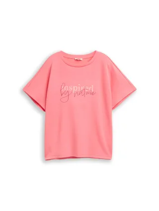Tom Tailor - Loose Fit Scuba T-Shirt mit Print soft coral pink - Gr. - XXL
