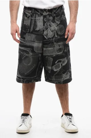 Hoch taillierte Jacquard-Xray-Jeansshorts in Grau