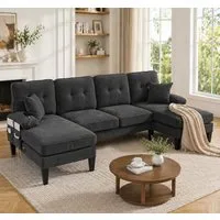 TavilaEcon Ecksofa Modernes 4-Sitzer U-Sofa mit Doppel-Chaise-Longue, 1 Teile, aus weichem Leinenstoff, mit komfortabler Polsterung
