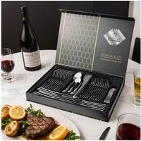 Simloveve Besteck-Set 48 teilig Besteck Set für 12 Personen, Besteckset mit Gehämmert Griff, Edelstahl, Essbesteck Set inkl Messer, Gabel, Löffel, Spülmaschinenfest, Rostfrei