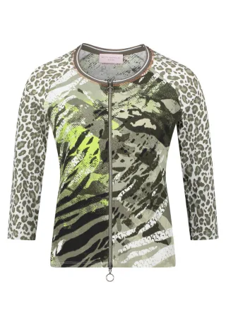 so cosy - Kurze Jacke mit 3/4-Ärmeln und Allover-Print grün - Gr. - 48
