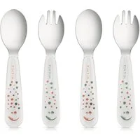MiaMia Kinderbesteck Punkte - Weiß (4-tlg), 1 Personen, Edelstahl 18/10 / Kunststoff PP, Kinder & Baby Besteck Set 4 tlg. Babybesteck mit ergonomsichen Griffen