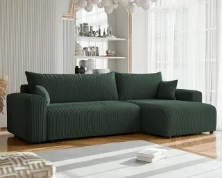 Ecksofa mit Schlaffunktion LUNA MAX in Stoff Poso Grün Ottomane Rechts