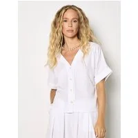 Apricot Blusentop Leichtes Shirt mit V-Ausschnitt mit Knopfleiste