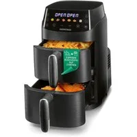 GOURMETmaxx Heißluftfritteuse GOURMETmaxx Heißluft-Fritteuse 2000W schwarz Doppelkorb vertikal 2x 2,5l, 2000 W, Heißluftfritteuse 2 Kammern - Touchdisplay - SYNC & MATCH - XS-Größe