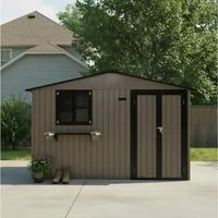 BBWL Gerätehaus 7,19 m² mit Doppeltüren, 2 öffenbare Fenster, Blumenregal, BxT: 313.1x255.4 cm, Außengeräteschuppen wasserdicht, robust für Garten Terrasse Hinterhof