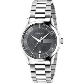 Gucci G-Timeless YA126441 Unisex-Uhr mit grauem Ziffernblatt und silbernem Armband