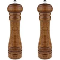BlingBin Salz-/Pfeffermühle 8-Zoll-Salz- und Pfeffermühle aus Eichenholz mit Keramikmahlwerk manuell, (2 Stück), verstellbarem Keramikmahlwerk für Camping, Picknicks, Grillabende