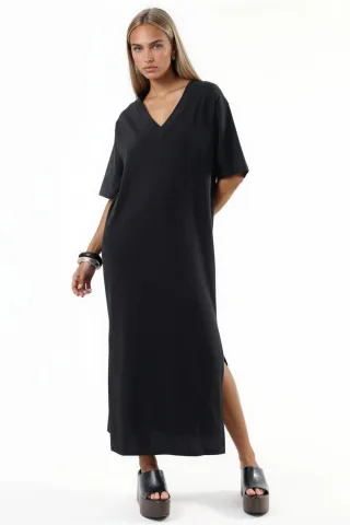 V-Ausschnitt Lockeres Midi-Kleid