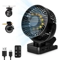 skelo Tischventilator USB Tischventilator Leise mit 8000mAh Akku, Clip Camping Ventilator, Mit Fernbedienung, Licht & Timer (2/4/6h), 360° drehbar, 3 Windstufen