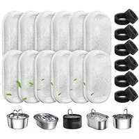 FELIXLEO Ersatzfilter Katzenbrunnen Filter 24 Stk Kohle Schaum 2L-4L Edelstahl