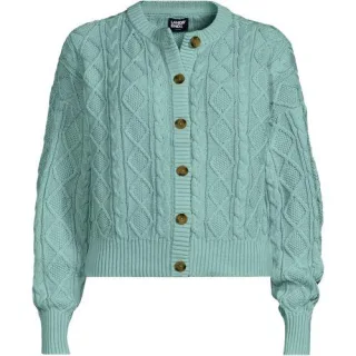 Zopfmuster-Cardigan DRIFTER, Damen,  Grün, Baumwolle, by Lands' End