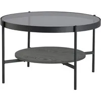 byLIVING Couchtisch OHIO (Durchmesser: 73,5 cm), Tischplatte Rauchglas grau, Ablagefläche Eiche-Furnier schwarz