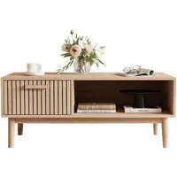 FUROKOY TV-Schrank (100cm Holzfarbenes Rattan-Couchtisch, 1-St., mit 1 Schubladen und 1 Offenen Fächern) Beistelltisch für Wohnzimmer, 100 x 50 x 43 cm