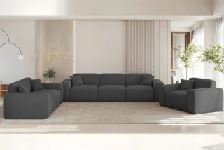 Sofaset Designersofa CELES PREMIUM 3-2-1 in Stoff Sven Dunkelgrau
