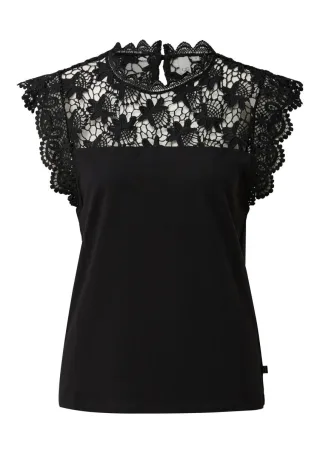 Q/S designed by - T-Shirt mit Spitze schwarz - Gr. - XS