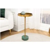 riess-ambiente Beistelltisch TRAYFUL 60cm messing antik / grün · Wohnzimmertisch mit Marmor-Fuß (Einzelartikel, 1-St), Schlafzimmer · Metall · rund · handmade · Nachttisch
