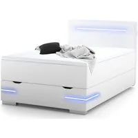 wonello Boxspringbett Dallas, inkl. LED-Beleuchtung, Bettkasten, 2x USB-Anschluss und Topper