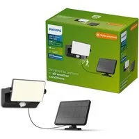 Philips LED Solarleuchte Outdoor Solar Fyns Sicherheitslicht für Wand, Abschaltautomatik, Bewegungsmelder, Tageslichtsensor, LED fest integriert, Neutralweiß, Tageslicht- und Bewegungssensor, 3000 Kelvin, 1000 Lumen, schwarz