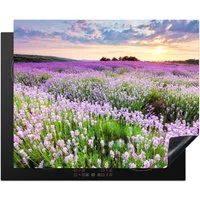 MuchoWow Herd-Abdeckplatte Blumen - Lavendel - Lila - Himmel - Sonnenuntergang - Wiese - Natur, Vinyl, (1 tlg), Abdeckung Induktionskochfeld Schutzmatte, Küche Deko, 65x52 cm