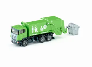 siku 1890 Müllwagen 1:87 Metall/Kunststoff Grün Kippbare Sammelvorrichtung Große Mülltonne als Zubehör