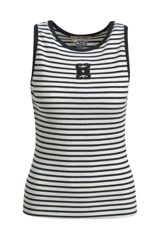 Smith&Soul - Fitted Rib Tanktop 3D Anagram Striped black - Gr. - XS