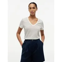 Tommy Hilfiger Kurzarmshirt CO LINEN V-NECK SHORT SLEEVE TEE mit V-Ausschnitt, Regular Fit